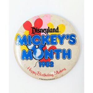 VTG Disneyland Mickey's Month 1982 Happy Birthday Badge Button Pin Disney 80s